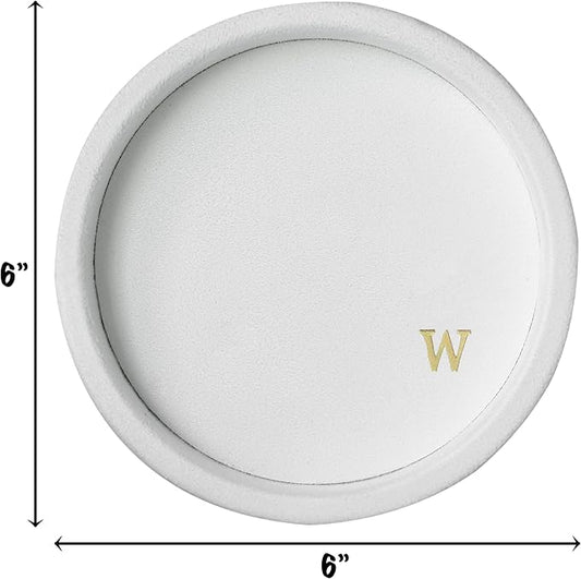 COLLECTIVE HOME - Velvet Jewelry Tray, 6" Monogrammed Jewelry Dish, Smooth Velour Display Dish for Rings, Earrings, Necklaces, Makeup, Personalized Gifts for Women (White-w)