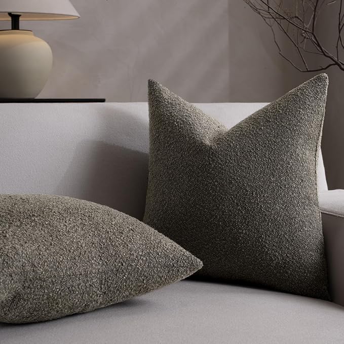 Throw Pillow Covers 18 x 18 Inch Set of 2, Accent Soft Boucle Textured Pillow Cover, Decorative Solid Color Cozy Cushion Pillow Case for Couch Bedroom Sofa Living Room Home Decor, Dark Brown