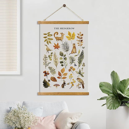 ABoby Vintage Hedgerow Wildlife Posters - Countryside Animals and Plants - Nature Style Wall Decor with Wood Frames - Ready to Hang