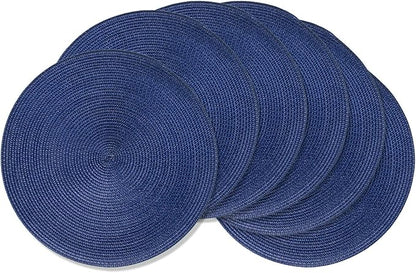 AHHFSMEI Round Braided Placemats 15 Inch Round Table Mats for Dining Tables Natural Woven Heat Resistant Place mats Set of 6 (Navy Blue)