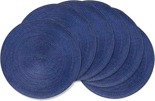 AHHFSMEI Round Braided Placemats 15 Inch Round Table Mats for Dining Tables Natural Woven Heat Resistant Place mats Set of 6 (Navy Blue)