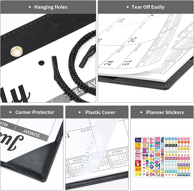 Ospelelf Leather Desk Calendar 2025-2026 Wall Monthly Planner Pad 12"x17" with Protective Cover 18 Months July 2025 to December 2026 Black