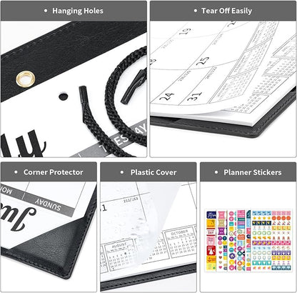 Ospelelf Leather Desk Calendar 2025-2026 Wall Monthly Planner Pad 12"x17" with Protective Cover 18 Months July 2025 to December 2026 Black