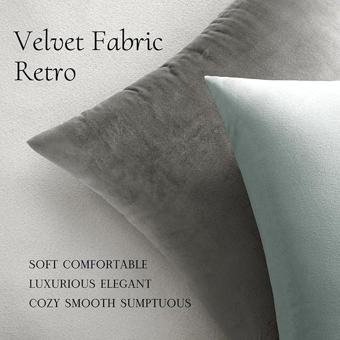 MIULEE Velvet Throw Pillow Covers 16x16 Inch, Pack of 2 - Grey, Soft Solid Decorative Pillow Covers Cushion Cases Modern Luxury Home Decor for Spring Couch Sofa Bedroom Livingroom