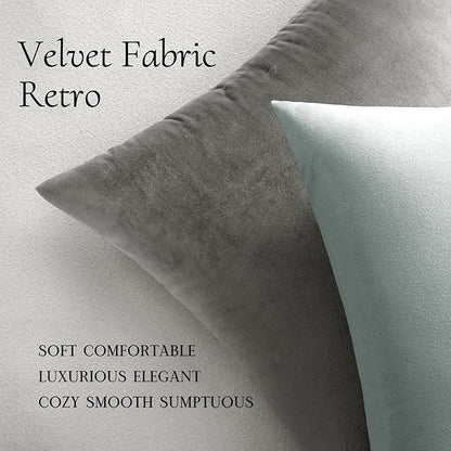 MIULEE 24x24 Inch Euro Sham Velvet Pillow Covers, Set of 2 Large Square Decorative Pillows -Grey Super Soft for King Bed, Sofa, Couch, Accent Chairs with Hidden Zipper