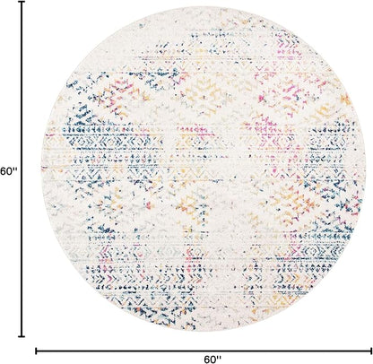 SAFAVIEH Tulum Collection Area Rug - 5' Round, Ivory & Blue, Moroccan Boho Tribal Design, Non-Shedding & Easy to Clean, Ideal for Living Room, Bedroom, Dining Space (TUL272C)