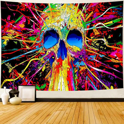 Delur Skull Tapestry Gothic Horror Colorful Skeleton Mystic Dark Tapestry Wall Hanging Trippy Vintage Aesthetic Witchy Psychedelic Headboard for Bedroom Living Room Home Decor (59.1" x 78.7")