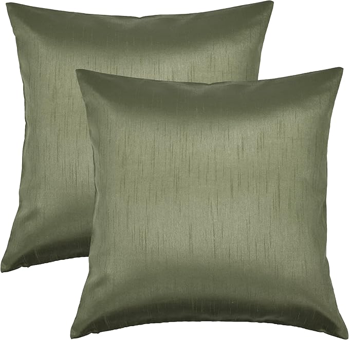Aiking Home 18x18 Inches Faux Silk Square Throw Pillow Cover, Zipper Closure, Sage (Set of 2)