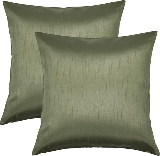 Aiking Home 18x18 Inches Faux Silk Square Throw Pillow Cover, Zipper Closure, Sage (Set of 2)