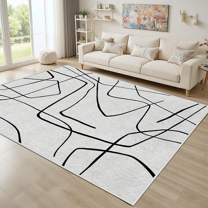 Black and White Rug - 5x7 Area Rugs, Abstract Area Rug, Black and White Rugs for Living Room, Modern Minimalist Washable Carpet, Contemporary Carpet Non Slip Home Decor, Curve