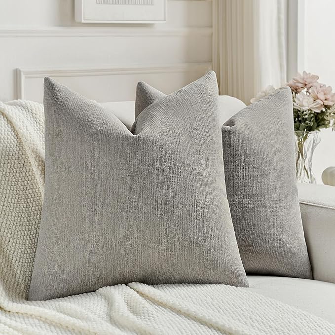 FUTEI Smoke Gray Chenille Decorative Throw Pillow Covers 20x20 Inch Set of 2,Soft Cozy Faux Linen Textured Cushion Case,Farmhouse Home Decor for Couch Living Room