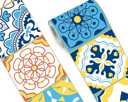 FLFK Wallpaper Border Tile Stickers Peel and Stick Wall Border for Kitchen Backsplash Bathroom Shower Room,9"x240"