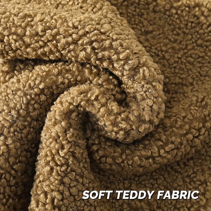 FUTEI Khaki Throw Pillow Covers 16x16 Inch Set of 2,Furry Faux Fur Teddy Boucle Textured Cushion Covers,Soft Fluffy Decorative Pillow Case,Home Decor for Couch Bed Living Room Office Car