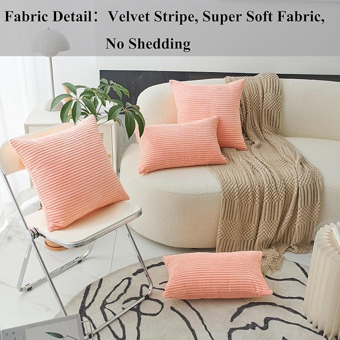 Home Brilliant Coral Pillows 20x20 Throw Pillow Cover for Sofa Bed 2 Pack Square Plush Velvet Accent Pillow Cases for Girl Bedroom, 50cm, 20 x 20 Inch, Coral