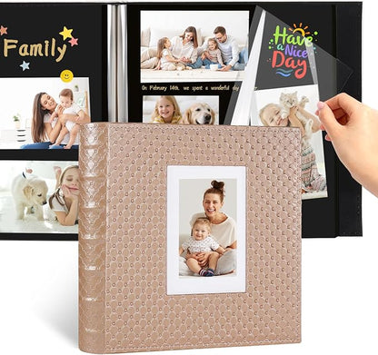 RECUTMS Photo Album Self Adhesive Photo 4x6 5x7 8x10 Sizes Handmade Scrapbook Photo Album 30 Pages Button Grain Leather Picture Album Baby Family Wedding Anniversary Photos Book (Brown)
