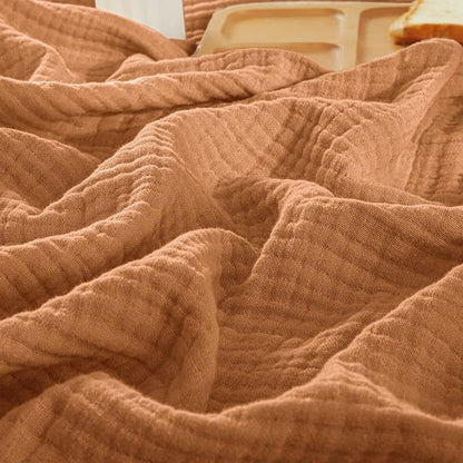 PHF 100% Cotton Muslin Blanket Queen Size 90"x90", 4-Layer Lightweight Gauze Throw, Breathable Cloud-Soft Minimalist Blanket for Bed, Couch, Camping & Baby, Caramel, Ideal Gift