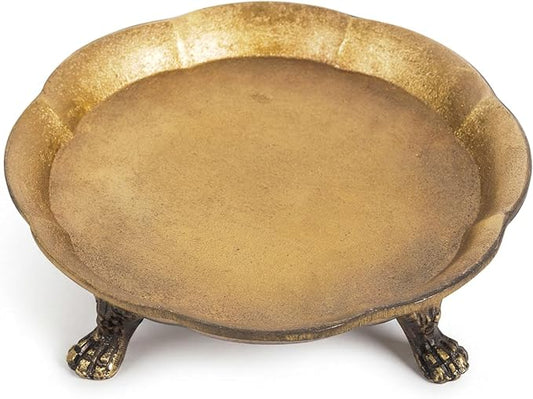 100% Solid Brass Clawfoot Pedestal Candle Dish – Vintage Style Decorative Candle Holder & Jewelry Trinket Tray– Heavyweight Brass Plate for Wax Candles, Rings & Small Accessories (ClawFootTray)