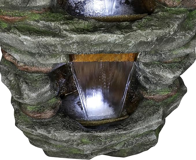 SunJet 79" High Multi-Tiers Cascading Rock Outdoor Water Fountain with LED Lights - Large Outdoor Fountains and Waterfalls for Garden or Patio, Yard, and Deck Decor, Featuring Natural Stone Look