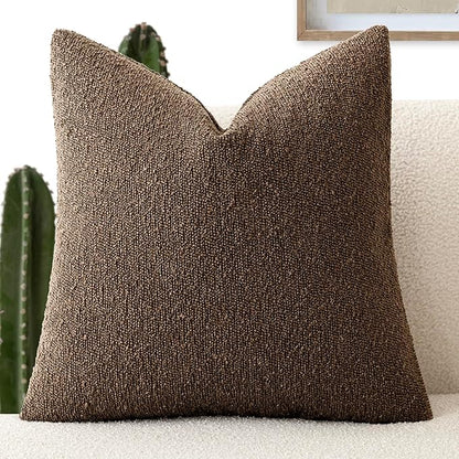 Foindtower Decorative Textured Boucle Throw Pillow Covers Accent Solid Pillow Cases Neutral Soft Cozy Couch Cushion Case for Chair Sofa Bedroom Living Room Home Decor 22x22 Inch,1PC,Chocolate