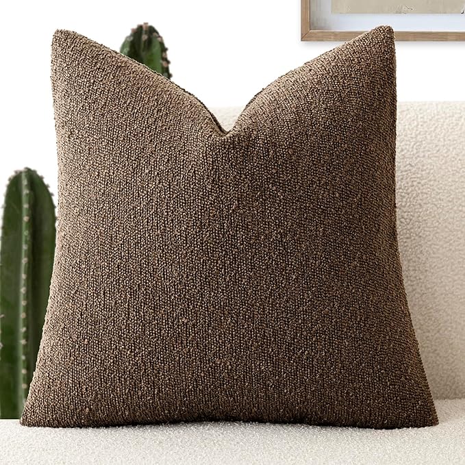 Foindtower Decorative Textured Boucle Throw Pillow Covers Accent Solid Pillow Cases Neutral Soft Cozy Couch Cushion Case for Chair Sofa Bedroom Living Room Home Decor 18x18 Inch,1PC,Chocolate