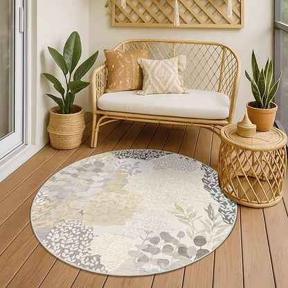 DEXDE Round Rug 5ft Washable Circle Area Rugs, Non Slip Low Pile Boho Floral Large Circular Carpet for Bedroom Bathroom Entryway Kids Room Office Dining Room, Dark Green