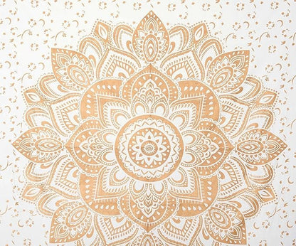 raajsee Metallic Gold Tapestry Mandala Wall Hanging- Bohemian Dorm Decor Hippie Queen Tapestries 82x92 inches-Boho Bedding Beach Throw Blanket White Golden bedspread meditation yoga mat throw