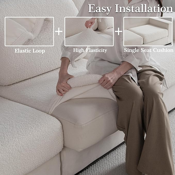 Couch Cushion Covers for Sectional Sofa, Stretch Soft Sofa Slipcovers Washable Wear-Resistant Universal Furniture Protector for Living Room(1 Piece Loveseat Cover, Ivory)
