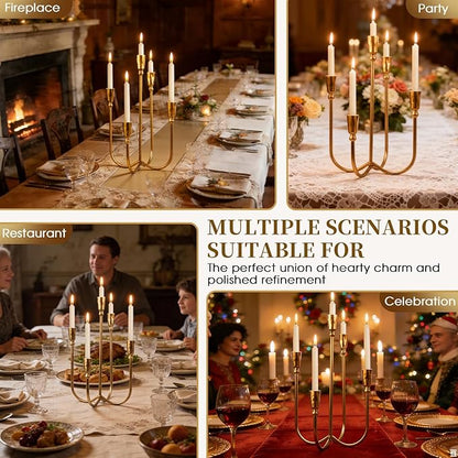 5 Arm Candelabra Cast Iron, 17.5 Inch Tall Candle Holder Antique Brass Candlestick Holder Stand for Taper Candles, Elegant Centerpiece Decor for Farmhouse, Wedding, Mantel & Dining Room