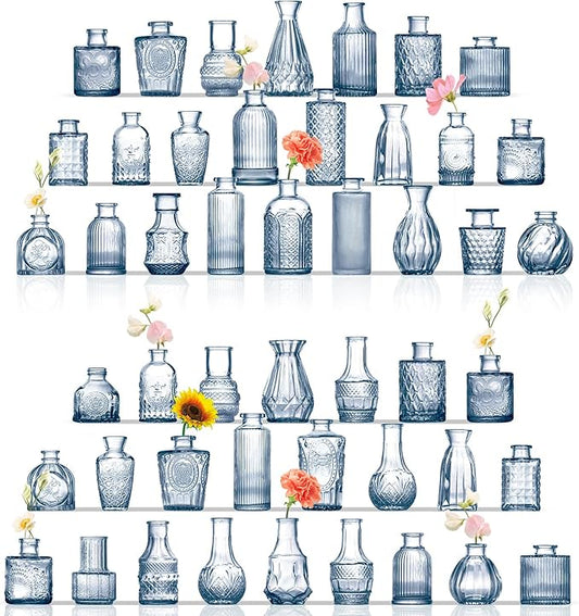 Glass Bud Vases Set of 48, Blue Small Vases for Centerpieces, Small Glass Vase for Flowers, Vintage Bud Vase in Bulk for Wedding, Party, Events, Reception, Home Decor