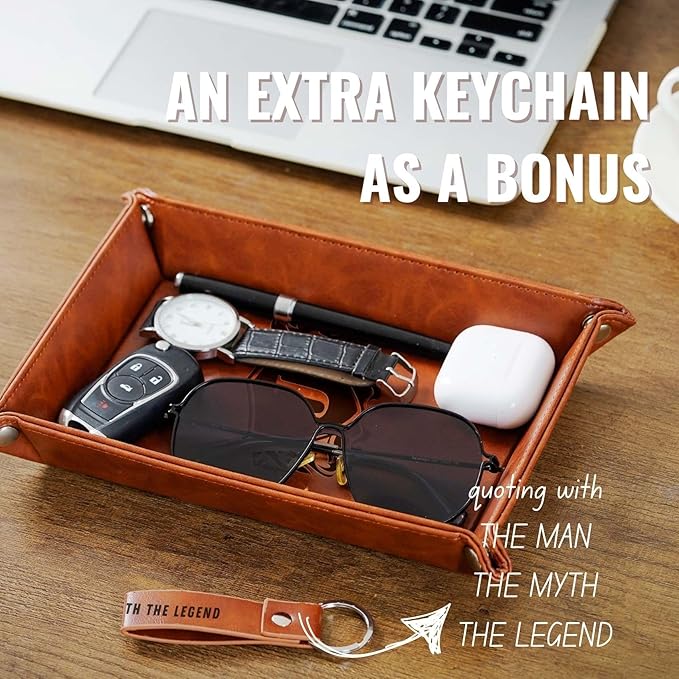 INNObeta Initial Valet Tray, Desktop Storage Organizer, PU Leather Bedside Tray Key Coin Holder, Personalised Gifts for Men, Birthday, Christmas, Letter B