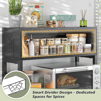 EnHomee Microwave Stand, 4-Tier with 9 Hooks for Kitchen Countertop Organizer, 205LBS Microwave Shelf, Adjustable Kitchen Shelves Microwave Stand with Storage and Microwave Oven Rack (Black)