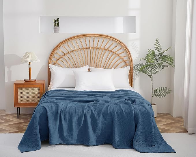 100% Cotton Muslin Throw XL Blanket (50" x 70") – A Luxuriously Soft, 4-Layer Lightweight and Breathable Gauze Blanket, Perfect for Year-Round use on beds, couches (Pacific Blue, Throw XL)