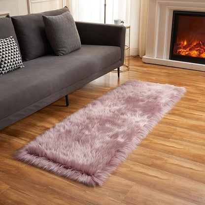 EasyJoy Ultra Soft Fluffy Rugs Faux Fur Rug Chair Cover Seat Pad Fuzzy Area Rug (Light Purple, 2x6 ft Rectangle)