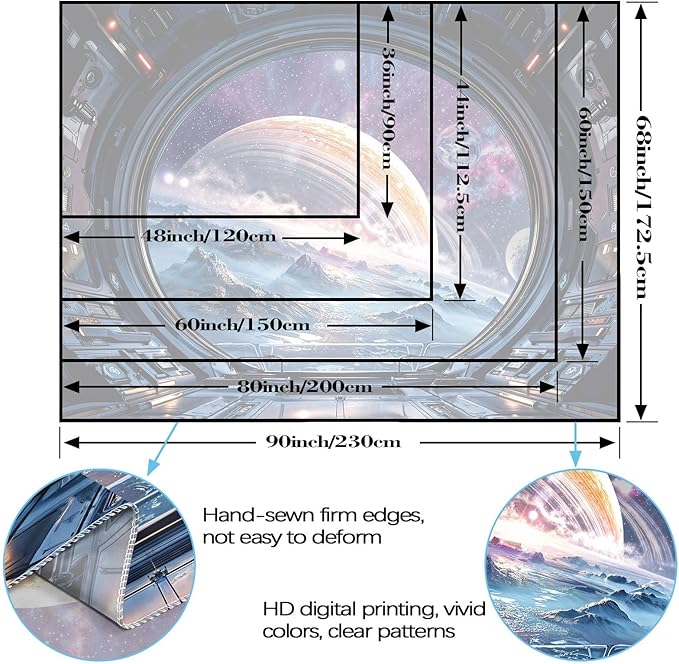 Lifeel Galaxy Tapestry, Planet Space Science Fiction Aesthetic Window Tapestries Decor for Game Room and Bedroom Living Room, 36x48 inches