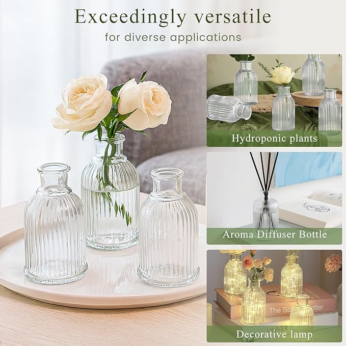 DomeStar 16PCS Glass Bud Vases Set for Bouquet, Mini Clear Vintage Clear Cylinder Vases for Flowers, Small Flower Vase Suitable for Birthday Party, Anniversary, Wedding, Baby Shower Party Home Decor