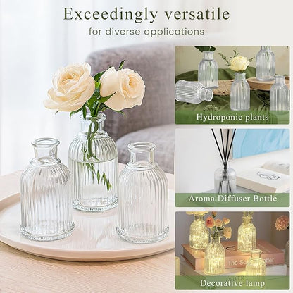 DomeStar 16PCS Glass Bud Vases Set for Bouquet, Mini Clear Vintage Clear Cylinder Vases for Flowers, Small Flower Vase Suitable for Birthday Party, Anniversary, Wedding, Baby Shower Party Home Decor