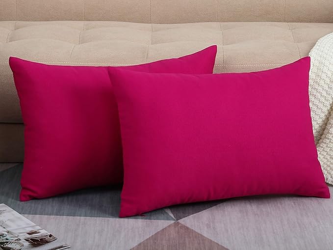 TangDepot Cotton Solid Throw Pillow Covers, 12" x 20" , Brilliant Rose, 1 Count (Pack of 1)