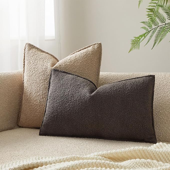 JUSPURBET 16x24 Pillow Covers Set of 2 Decorative Throw Pillow Covers Case for Couch Sofa Bed Soft Boucle Textured Lumbar Cushion Covers with Hidden Zipper for Home Decor Living Room,Dark Coffee