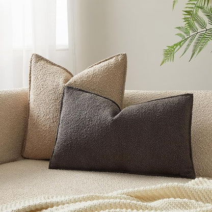JUSPURBET 16x24 Pillow Covers Set of 2 Decorative Throw Pillow Covers Case for Couch Sofa Bed Soft Boucle Textured Lumbar Cushion Covers with Hidden Zipper for Home Decor Living Room,Dark Coffee