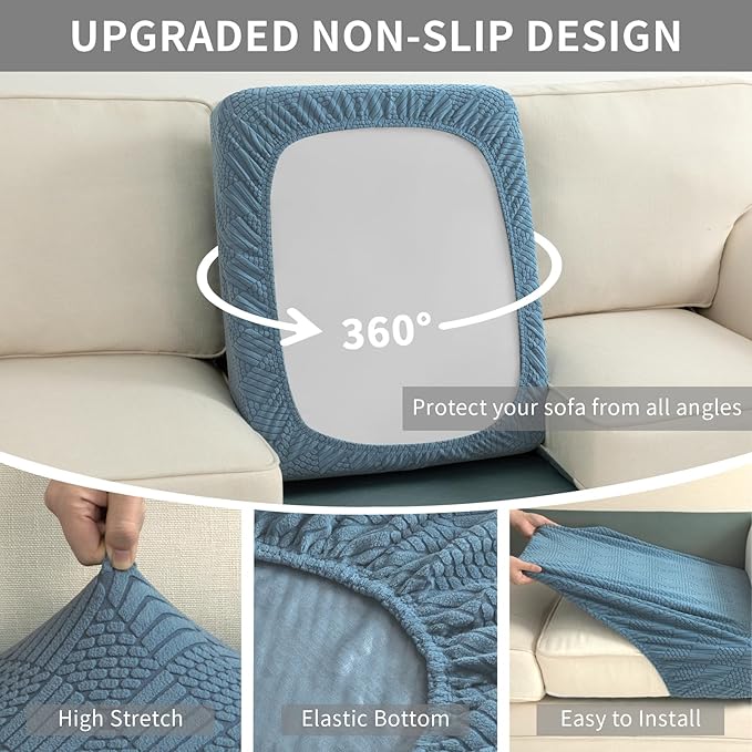Easy-Going Waterproof Couch Cushion Covers for Couches and Sofas, Stretch Jacquard Sofa Seat Cover Replacement for Dogs, Pets & Kids, Durable Furniture Protector for Sofa Cushions, Lake Blue