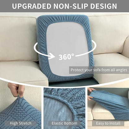 Easy-Going Waterproof Couch Cushion Covers for Couches and Sofas, Stretch Jacquard Sofa Seat Cover Replacement for Dogs, Pets&Kids, Durable Furniture Protector for Oversized Sofa Cushions, Lake Blue