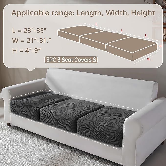 Couch Cushion Covers for Sectional and L Shaped Sofa, Stretch Soft Sofa Covers Washable Wear Resistant Slipcovers Furniture Protector Pet-Friendly (3 Seaters Covers, Dark Gray)