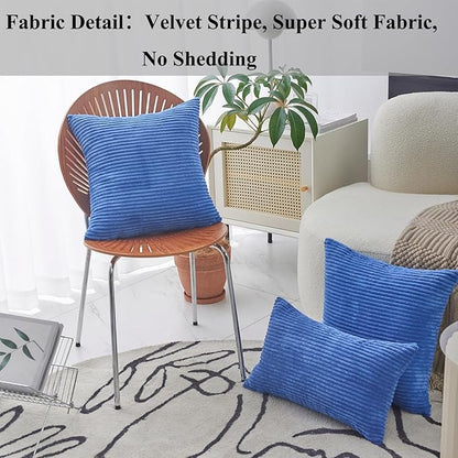 Home Brilliant Rectang Pillow Covers 20x20 Super Soft 2 Pack Corduroy Striped Throw Pillows for Sofa Couch Bed, (50x50 cm), 20 x 20 Inch, Blue
