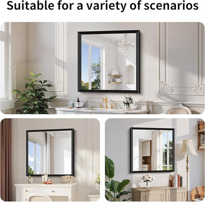 Black Bathroom Mirror 36 x 36 Inch Rectangle Wave Beveled Frame for Wall Bathroom Vanity Mirror for Over Sink, Tempered Glass,for Entryway Hangs, Bathroom Living Room Horizontal or Vertical