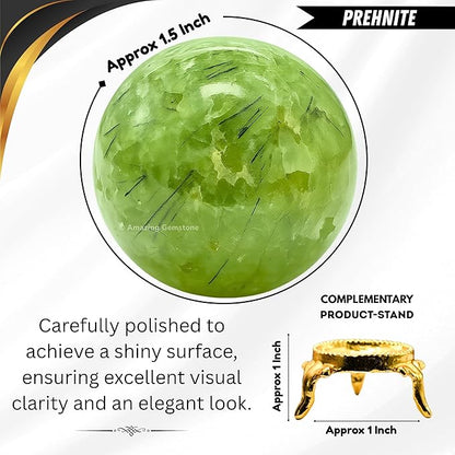 Amazing Gemstone Prehnite Crystal Ball with Stand - 1.5 Inches Crystal Sphere Meditation Balls for Witchcraft and Decorative Balls
