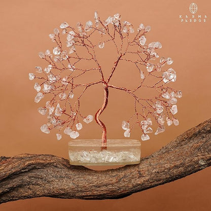 Clear Quartz Crystal Tree of Life Spiritual gifts for Women, 7 Chakra Reiki Healing Crystals for Positive Energy & Good Luck, Money Bonsai Trees, Handmade Feng Shui Home and Office Decoration