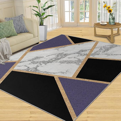 Black Gold Marble Area Rugs Geometric Marble Area Rug Modern Minimalist Carpet Irregular Geometric Patchwork Carpet Low Pile Non-Slip Rug for Living Room 6x9ft