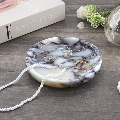Small Natural Marble Jewelry Tray Key Plate Holder Dish Trinket Decor Catch All Bowl for Ring Earring Stone Gift for Women Daugther,Calacatta Viola