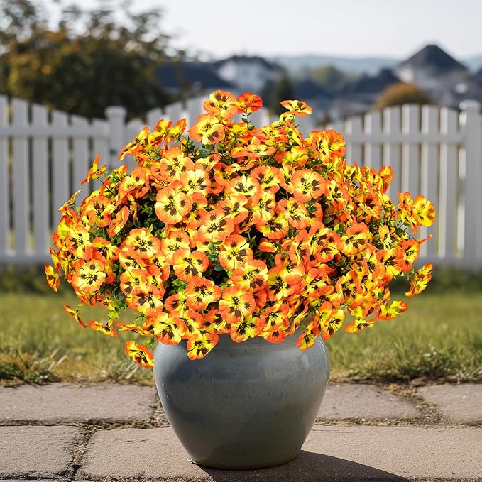 Artificial Flowers, 24 Bundles, Decorative Bouquets for Home, Wedding, Garden, Office Decor (Orange Yellow)