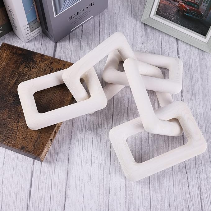 Ochine Wood Chain Link Decor 2 Link Decorative Chain Knot Hand Carved Pine Wood Chain Decor Modern Farmhouse Coffee Table Decor Wooden Rustic Chain Decor Boho Bead Garland for Living Room Bedroom